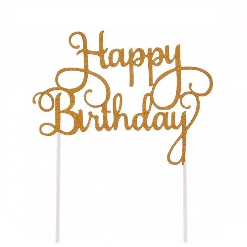 topper na tort złoty Happy Birthday
