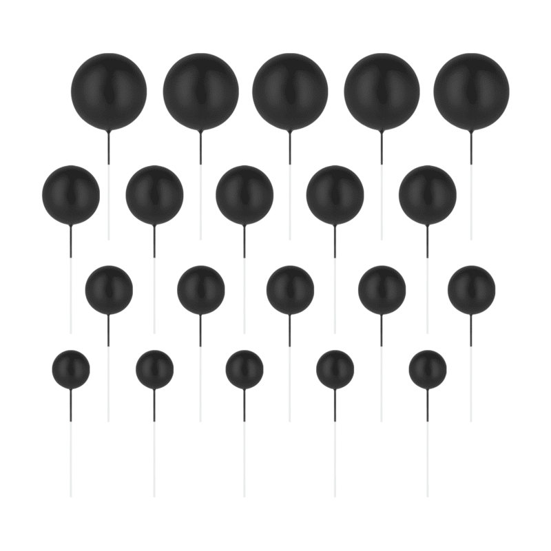 topper czarne kule do tortu, zestaw 20 sztuk