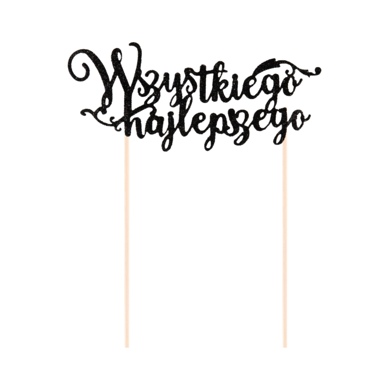 Topper „Wszystkiego najlepszego” – czarny brokat