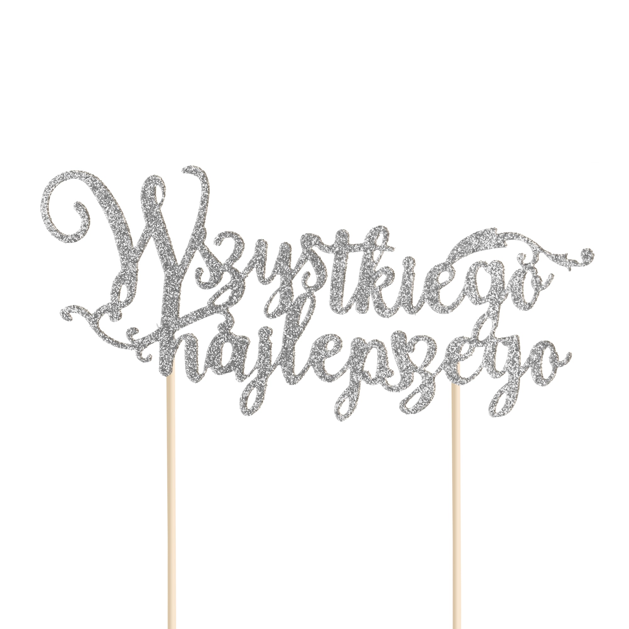 Topper „Wszystkiego najlepszego” – srebrny brokat