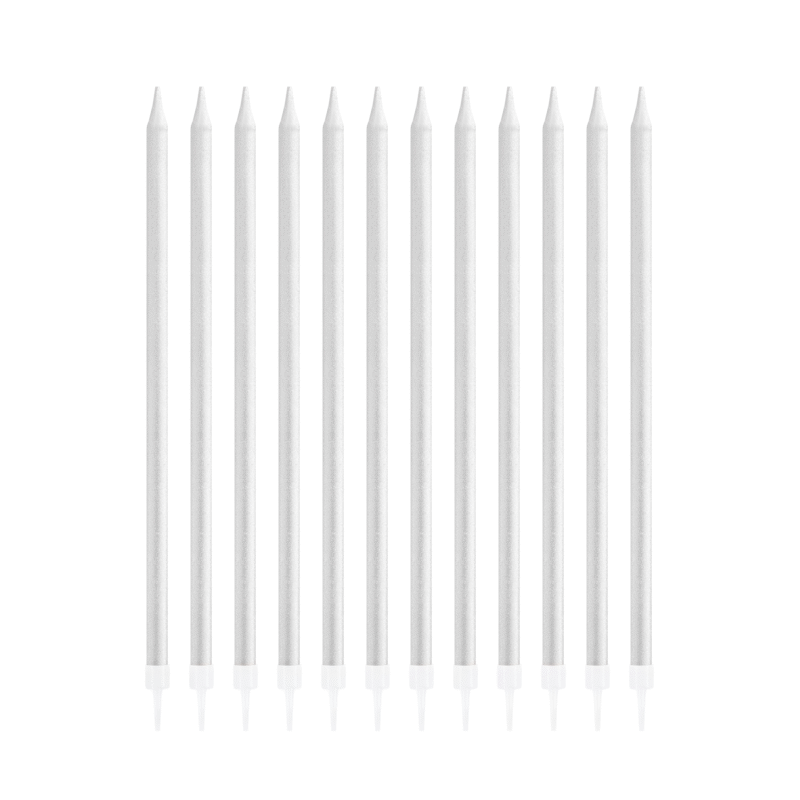 srebrne świeczki urodzinowe na tort